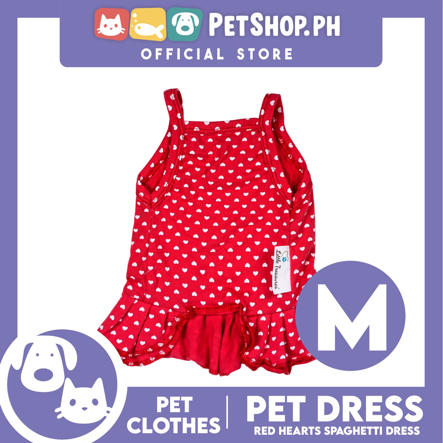 Pet Dress Red Spaghetti with Heart Design Pet Clothes (Medium) Perfect Fit for Dogs and Cats