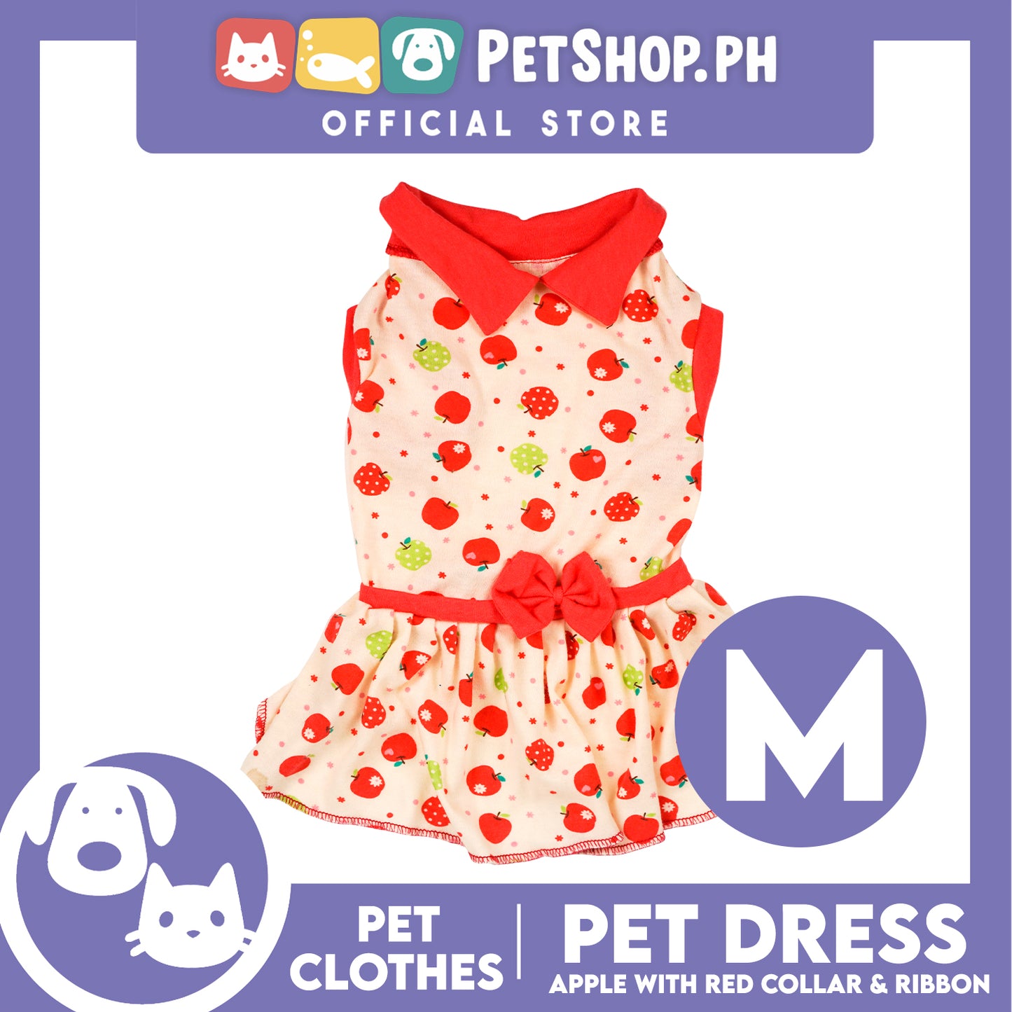 Pet Dress Apple with Red Collar and Ribbon Pet Clothes (Medium) Perfect Fit for Dogs and Cats