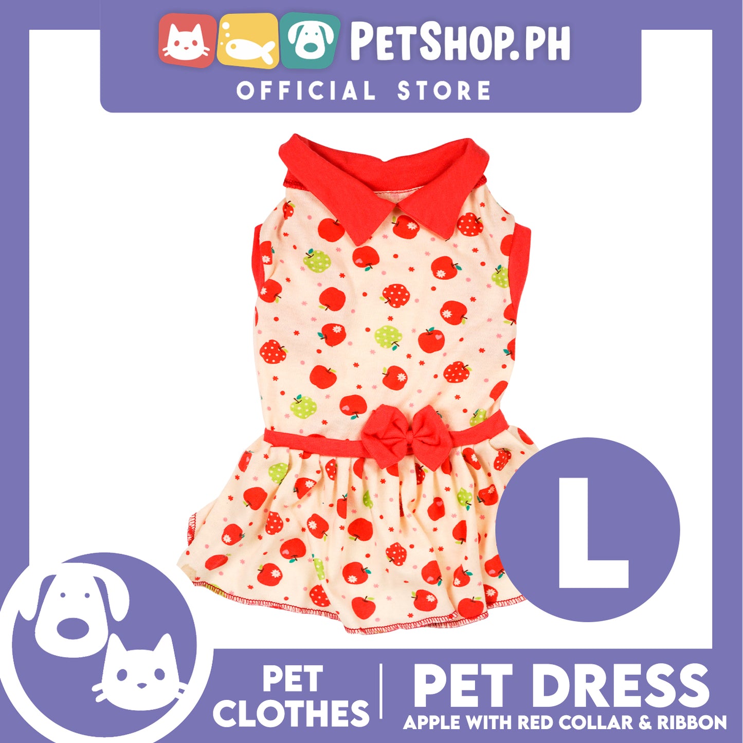 Pet Dress Apple with Red Collar and Ribbon Pet Clothes (Large) Perfect Fit for Dogs and Cats