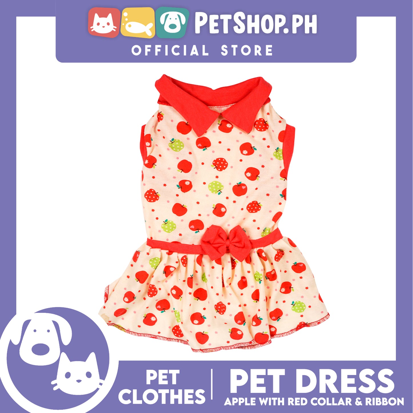 Pet Dress Apple with Red Collar and Ribbon Pet Clothes (Large) Perfect Fit for Dogs and Cats
