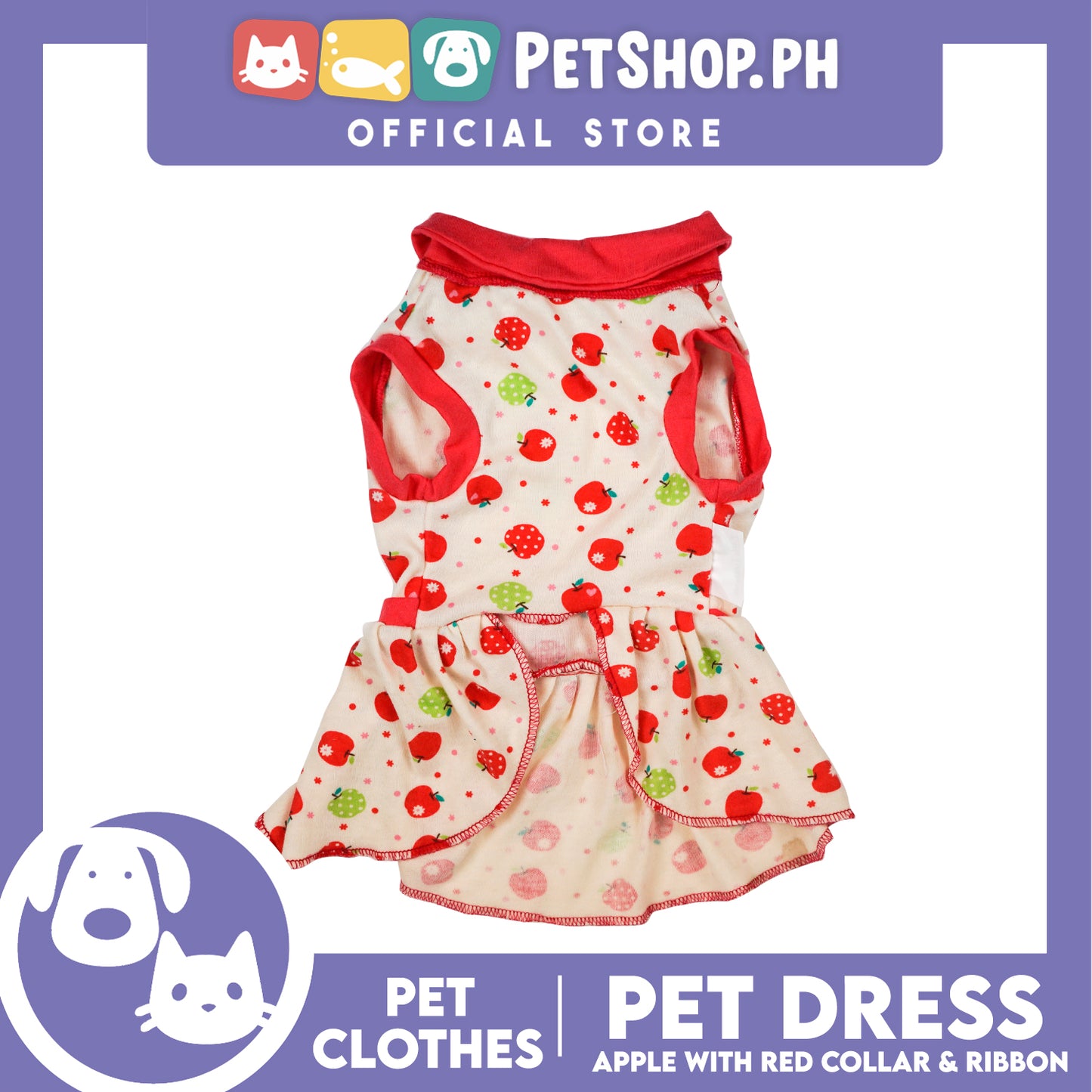 Pet Dress Apple with Red Collar and Ribbon Pet Clothes (Large) Perfect Fit for Dogs and Cats