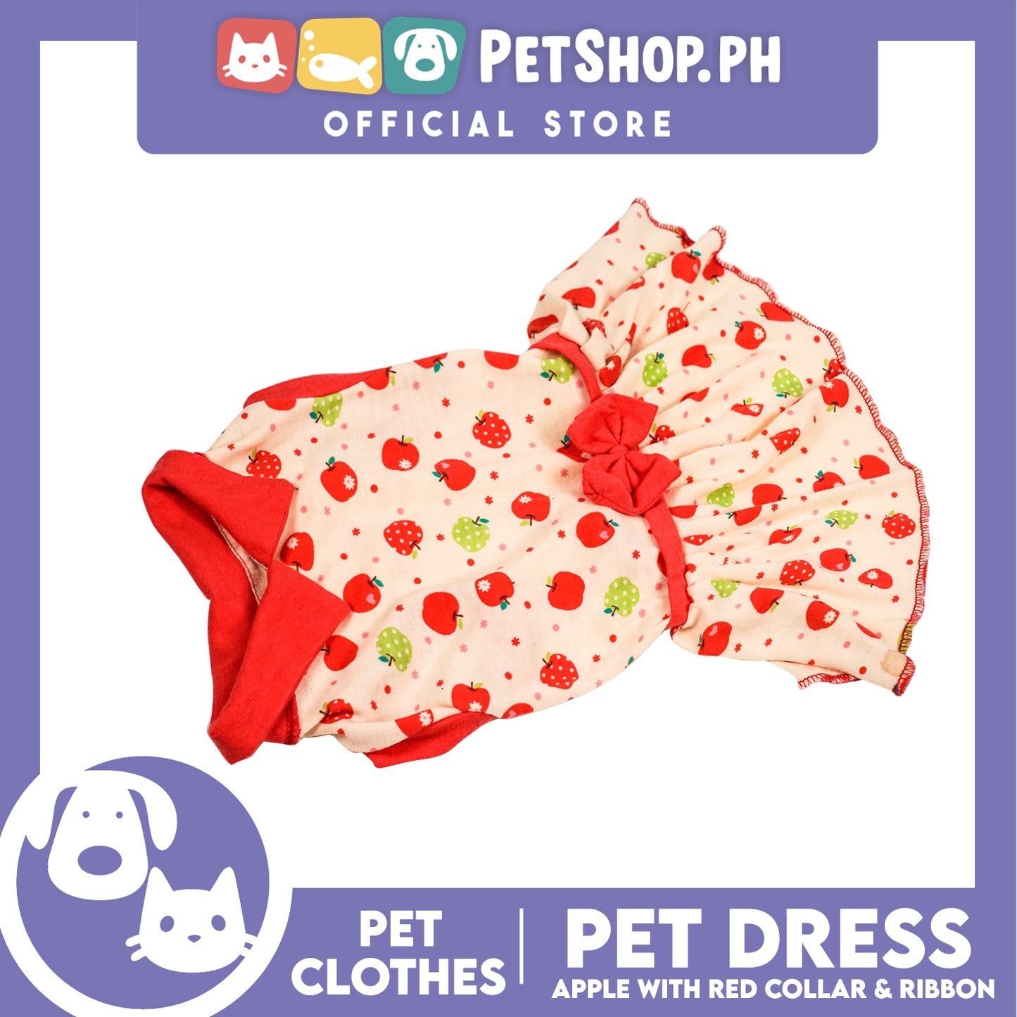 Pet Dress Apple with Red Collar and Ribbon Pet Clothes (Large) Perfect Fit for Dogs and Cats
