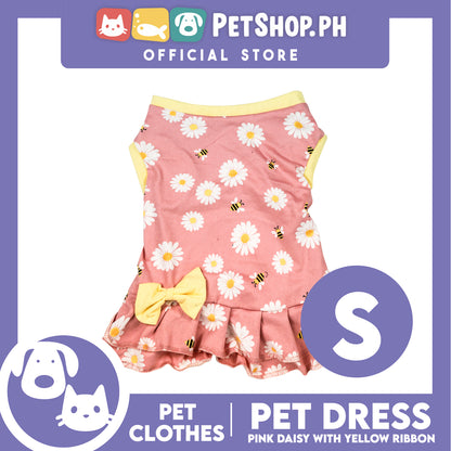 Pet Dress Pink Daisy with Yellow Ribbon Pet Clothes (Small) Perfect Fit for Dogs and Cats