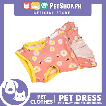 Pet Dress Pink Daisy with Yellow Ribbon Pet Clothes (Small) Perfect Fit for Dogs and Cats