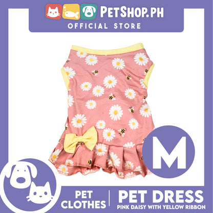 Pet Dress Pink Daisy with Yellow Ribbon Pet Clothes (Medium) Perfect Fit for Dogs and Cats