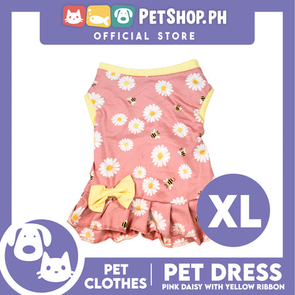Pet Dress Pink Daisy with Yellow Ribbon Pet Clothes (Extra Large) Perfect Fit for Dogs and Cats