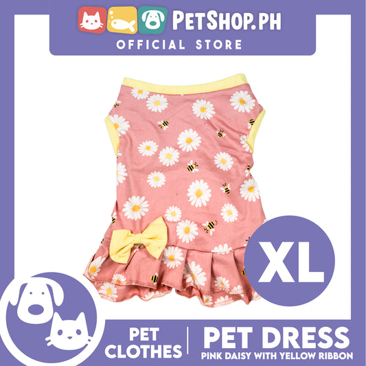 Pet Dress Pink Daisy with Yellow Ribbon Pet Clothes (Extra Large) Perfect Fit for Dogs and Cats