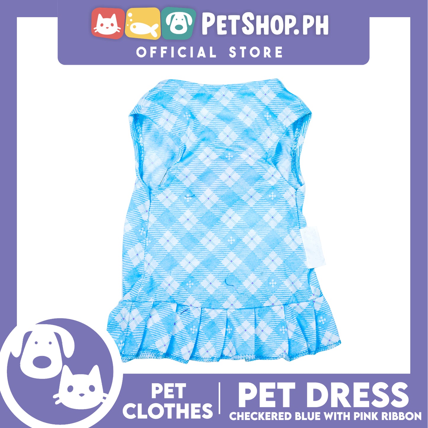 Pet Dress Blue Checkered with Pink Ribbon Pet Clothes (Small) Perfect Fit for Dogs and Cats
