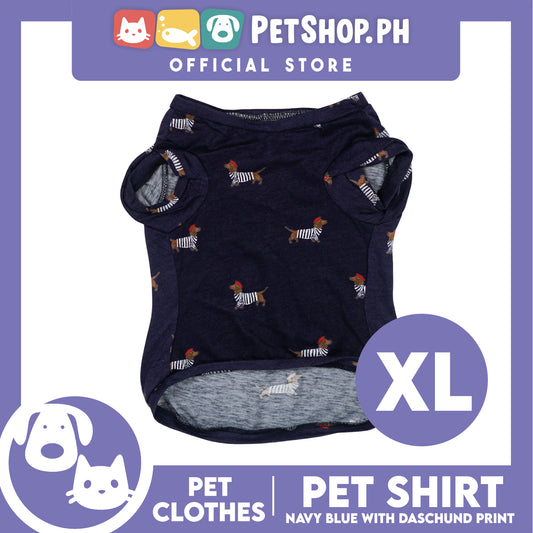 Pet Shirt Navy Blue with Dachshund Print Pet Clothes Shirt (Extra Large) Perfect Fit for Dogs