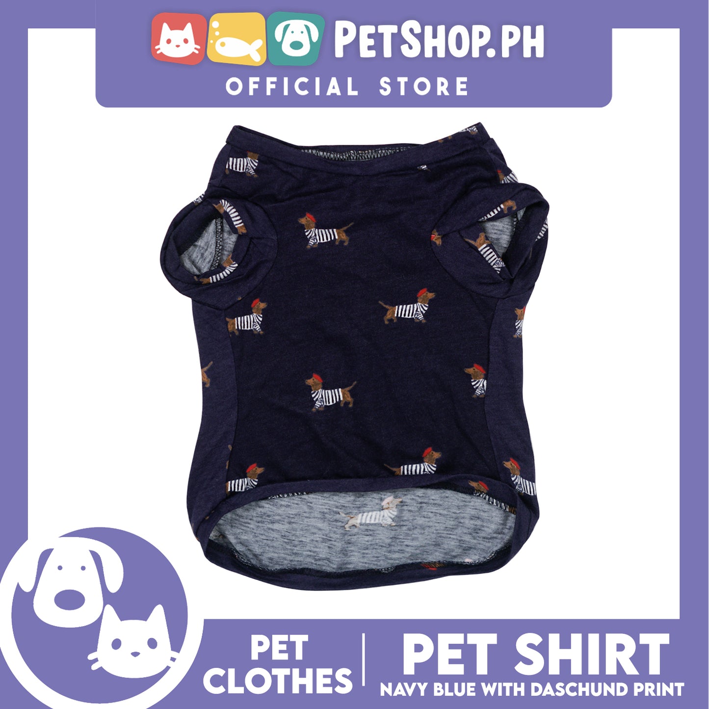 Pet Shirt Navy Blue with Dachshund Print Pet Clothes Shirt (Extra Large) Perfect Fit for Dogs