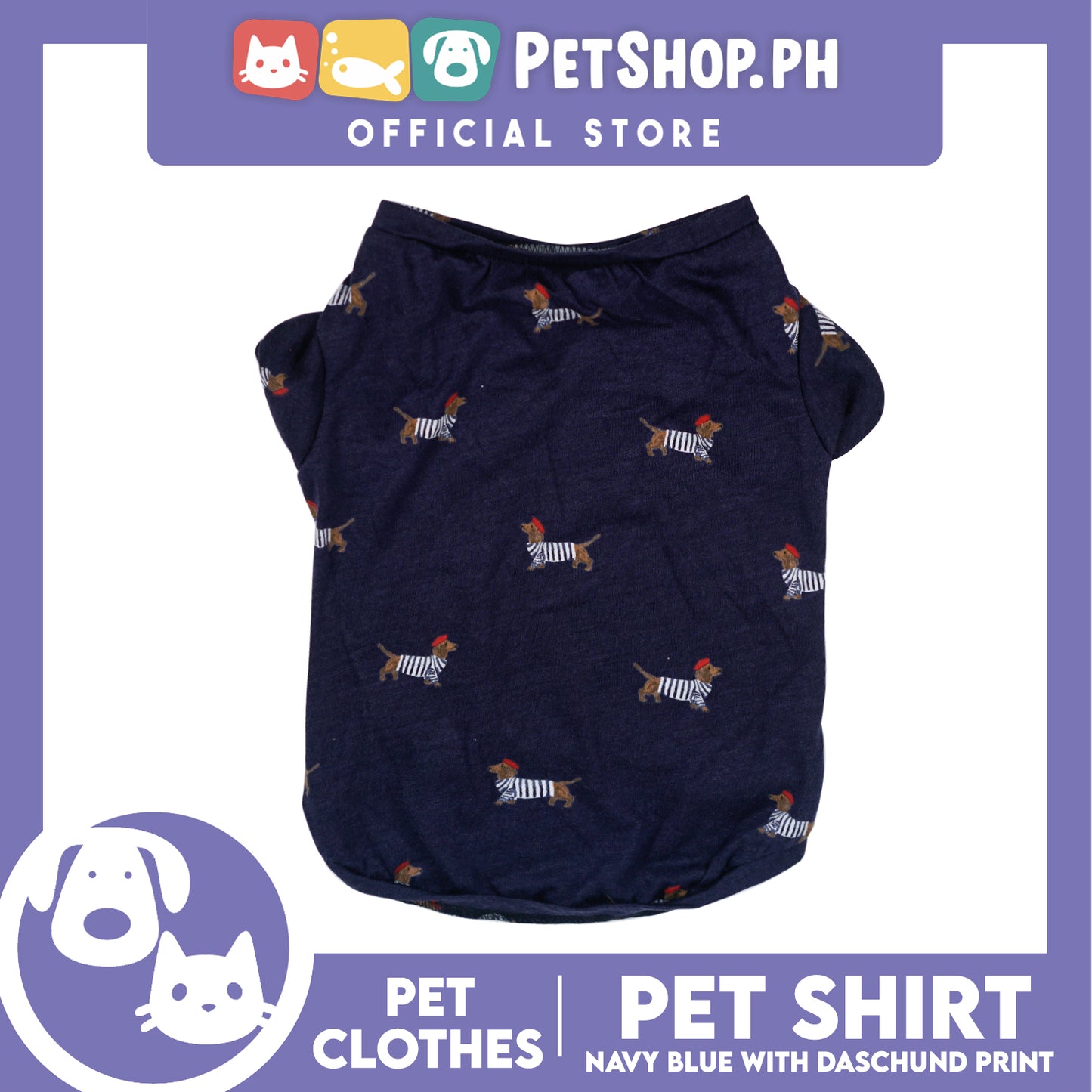 Pet Shirt Navy Blue with Dachshund Print Pet Clothes Shirt (Extra Large) Perfect Fit for Dogs