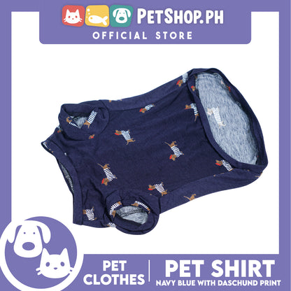 Pet Shirt Navy Blue with Dachshund Print Pet Clothes Shirt (Extra Large) Perfect Fit for Dogs