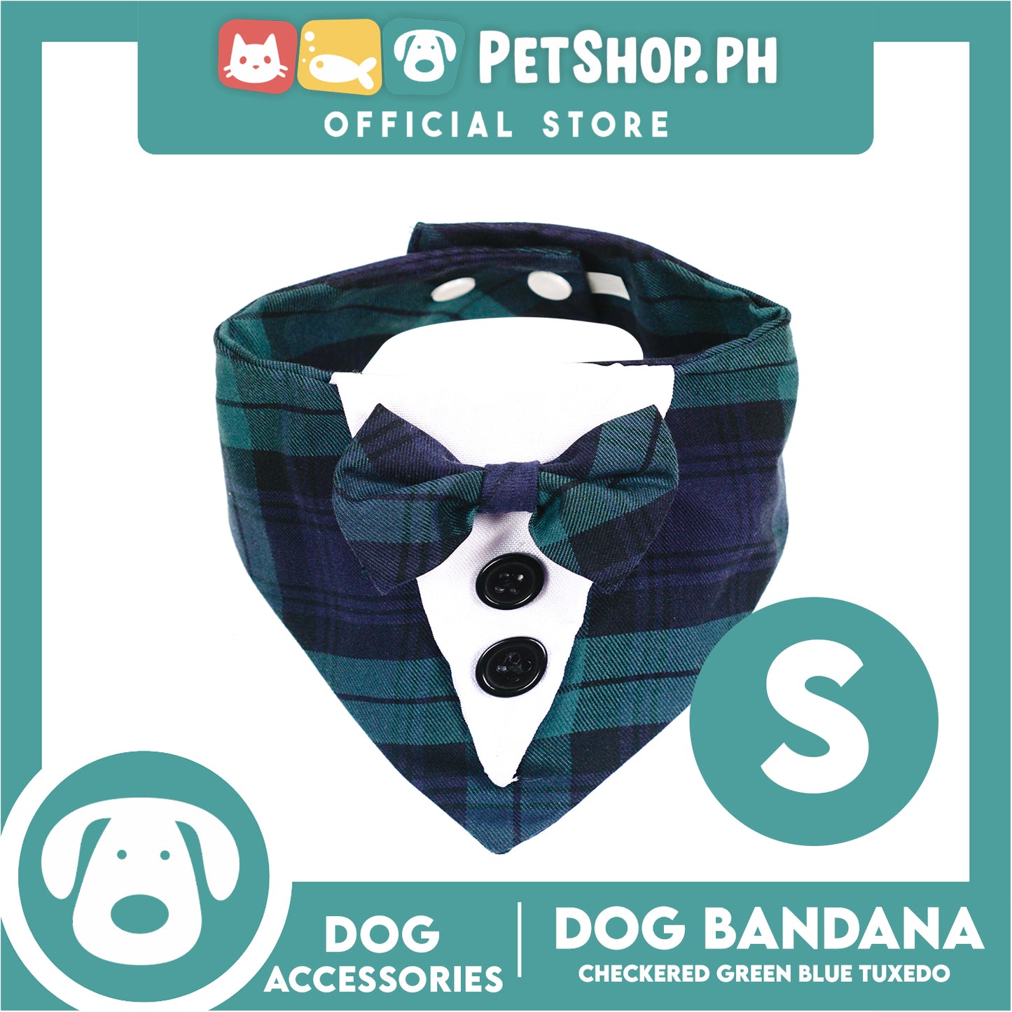 Dog Pet Bandana Blue and Green Checkered Tuxedo Design Washable Scarf (Small)