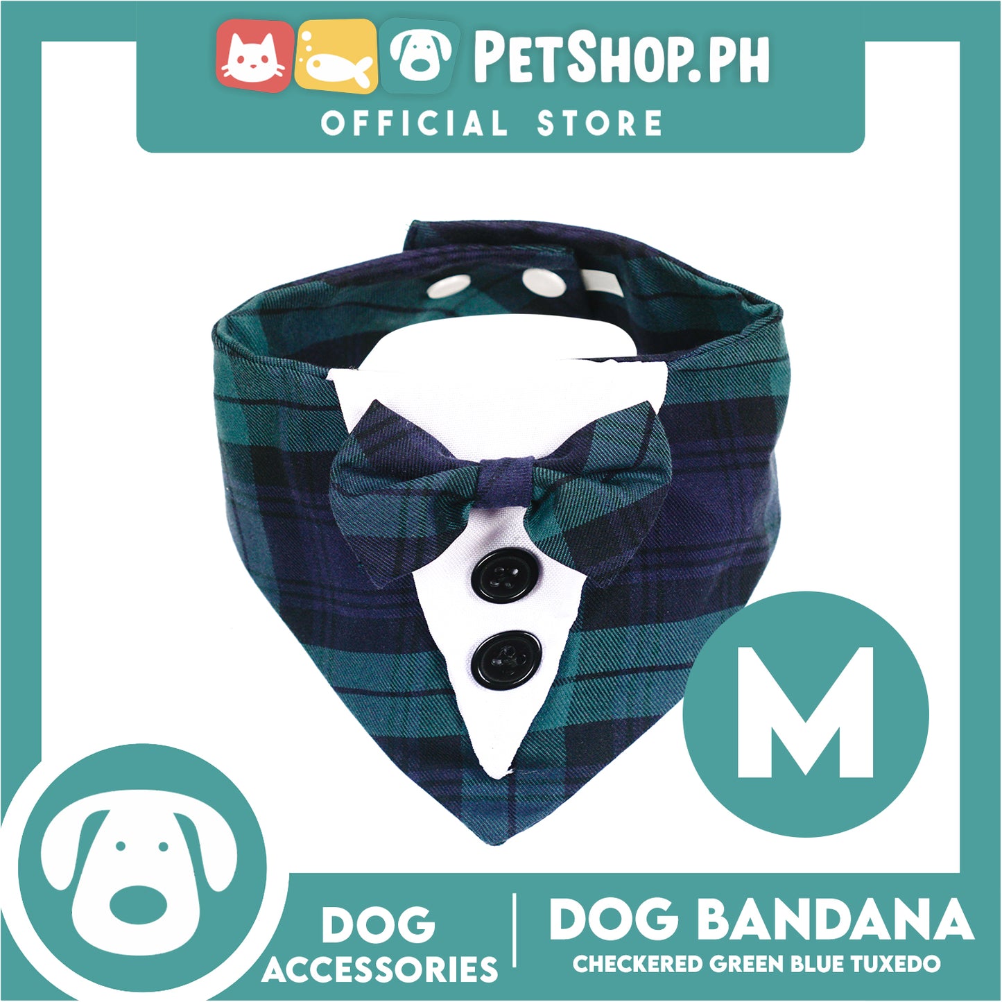 Dog Pet Bandana Blue and Green Checkered Tuxedo Design Washable Scarf (Medium)