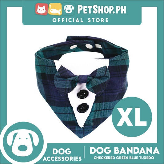 Dog Pet Bandana Blue and Green Checkered Tuxedo Design Washable Scarf (Extra Large)
