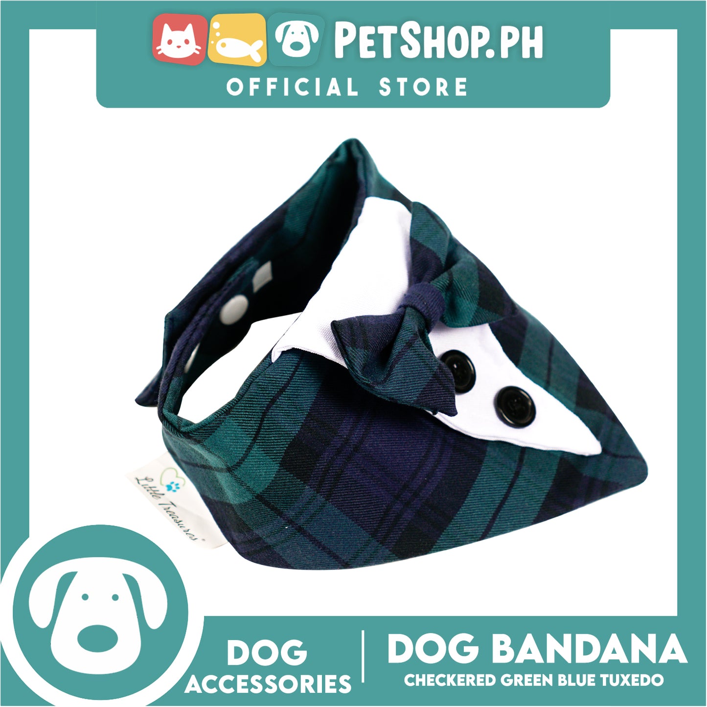 Dog Pet Bandana Blue and Green Checkered Tuxedo Design Washable Scarf (Extra Large)