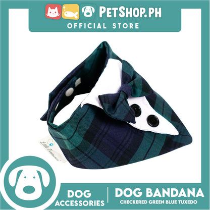 Dog Pet Bandana Blue and Green Checkered Tuxedo Design Washable Scarf (Extra Large)
