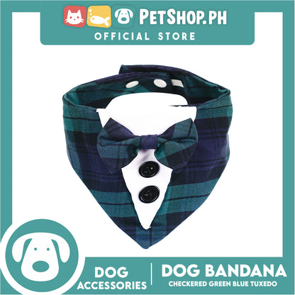 Dog Pet Bandana Blue and Green Checkered Tuxedo Design Washable Scarf (Extra Large)