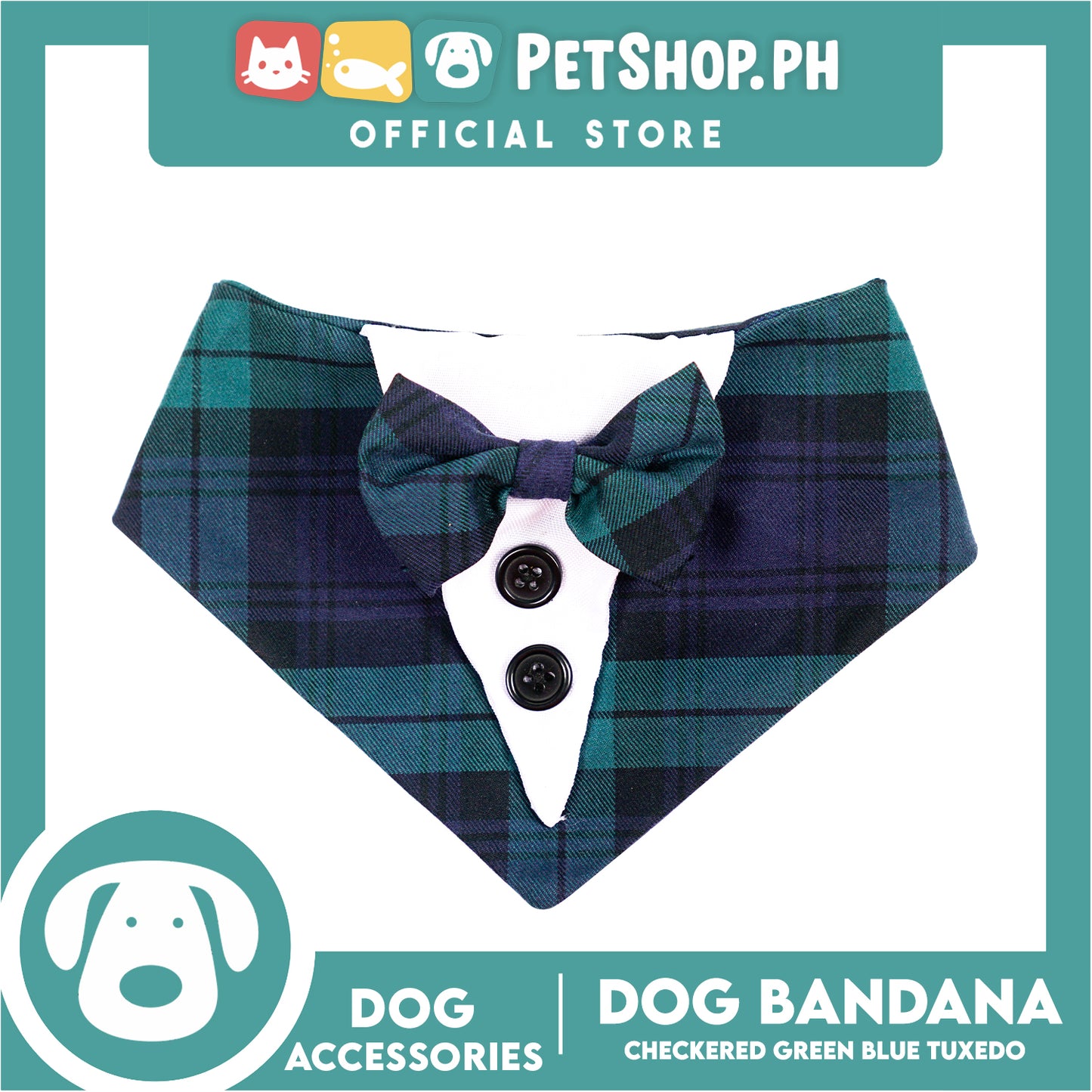 Dog Pet Bandana Blue and Green Checkered Tuxedo Design Washable Scarf (Extra Large)