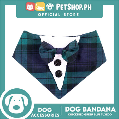 Dog Pet Bandana Blue and Green Checkered Tuxedo Design Washable Scarf (Extra Large)