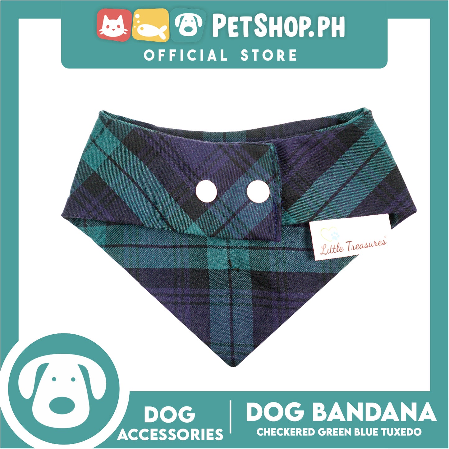 Dog Pet Bandana Blue and Green Checkered Tuxedo Design Washable Scarf (Extra Large)