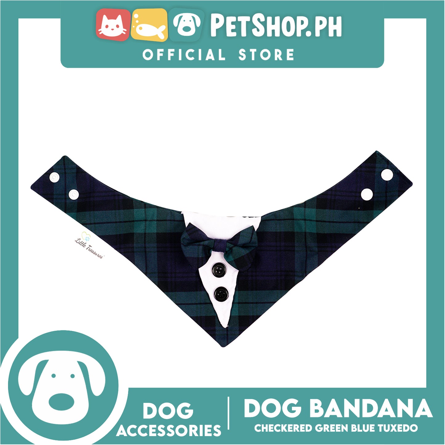 Dog Pet Bandana Blue and Green Checkered Tuxedo Design Washable Scarf (Extra Large)