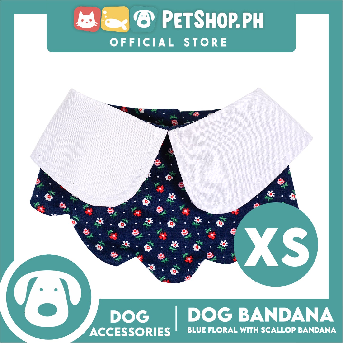 Dog Pet Bandana Blue Floral Scallop Design Washable Scarf (Extra Small)