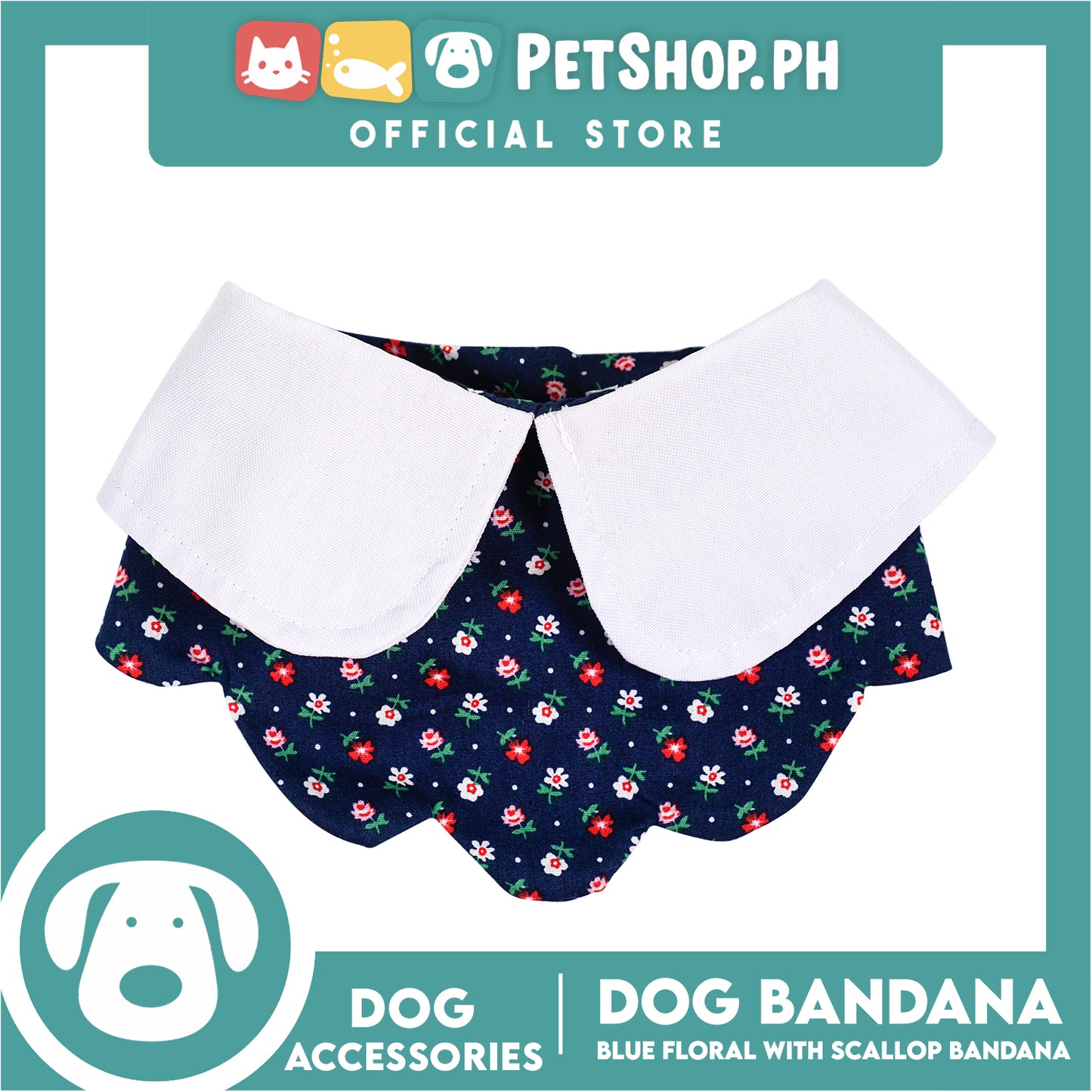 Dog Pet Bandana Blue Floral Scallop Design Washable Scarf (Extra Small)