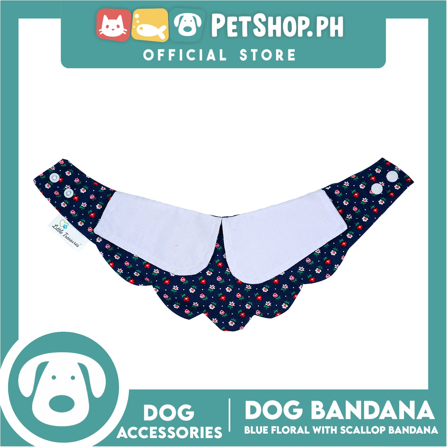 Dog Pet Bandana Blue Floral Scallop Design Washable Scarf (Extra Small)
