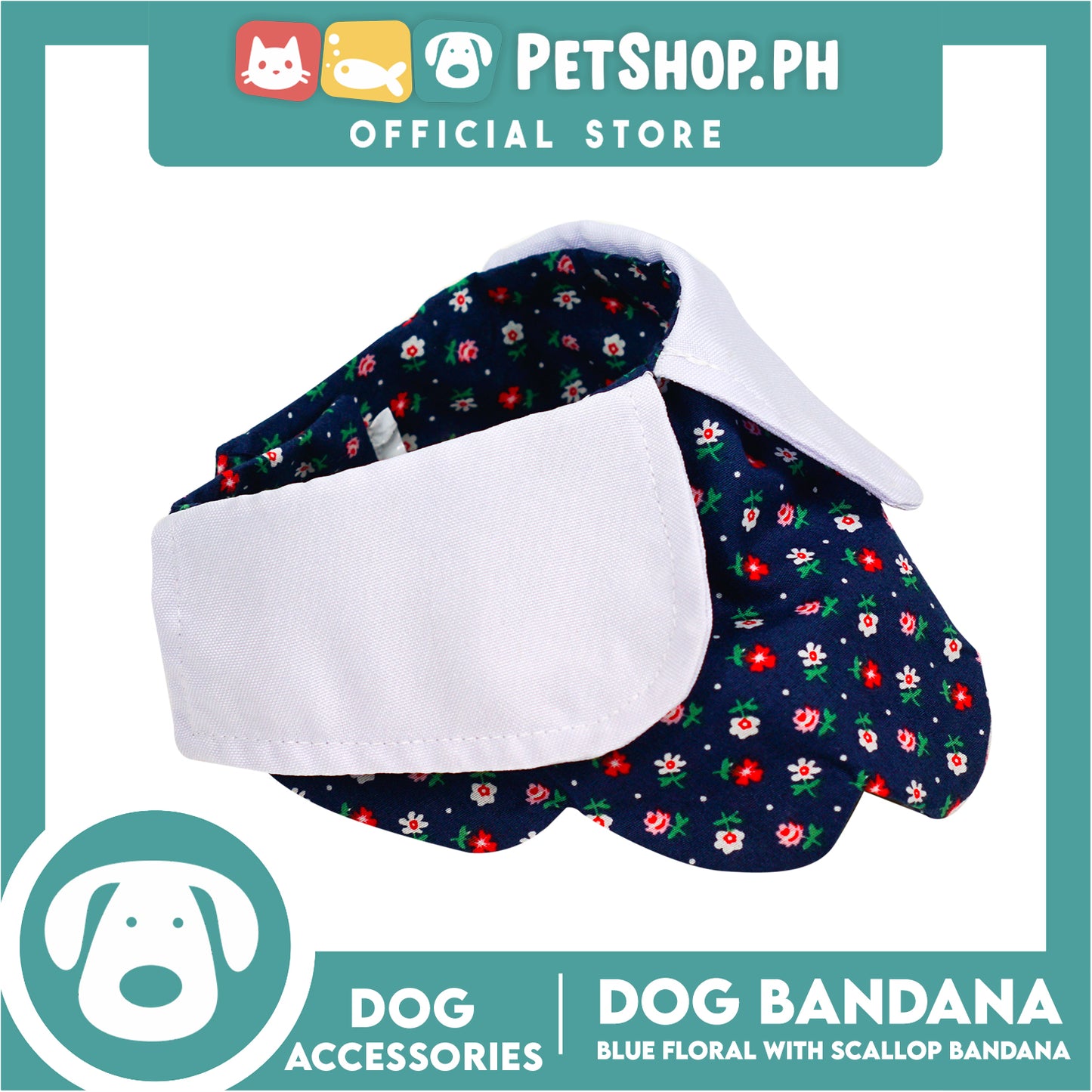 Dog Pet Bandana Blue Floral Scallop Design Washable Scarf (Extra Small)