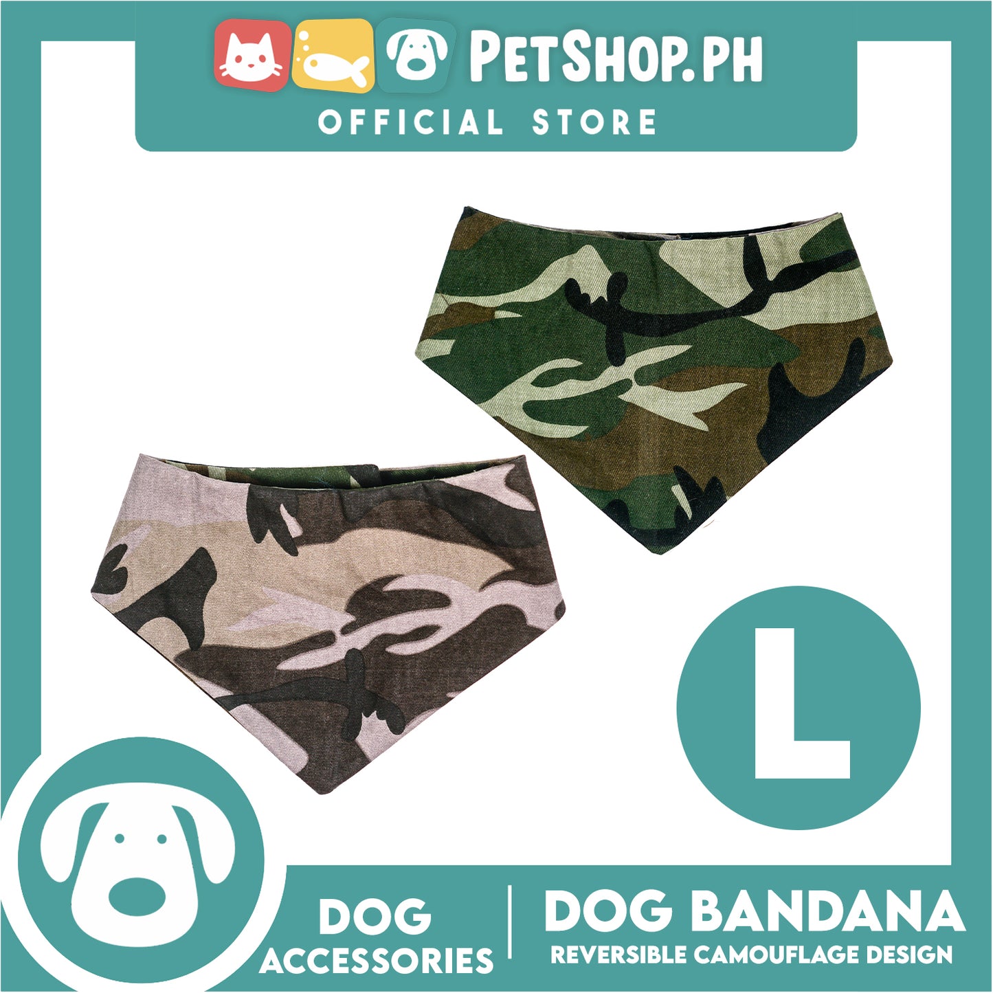 Dog Pet Bandana Reversible Camouflage Design Washable Scarf (Large)