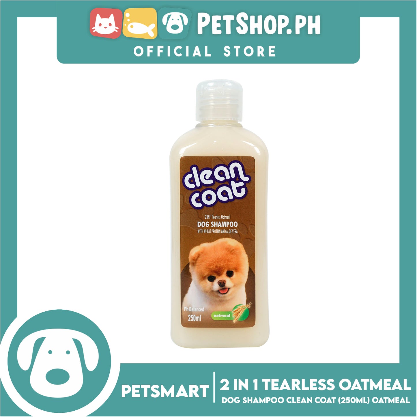 Clean Coat 2 in 1 Tearless Oatmeal With Wheat Protein And Aloe Vera 250ml Dog Shampoo