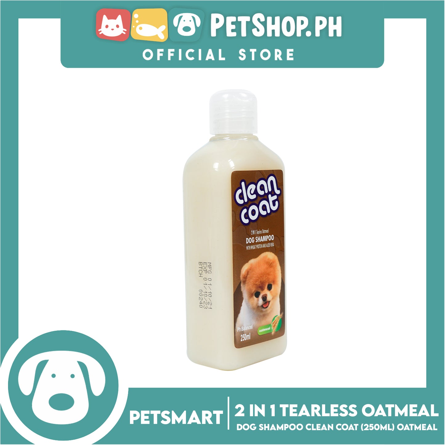 Clean Coat 2 in 1 Tearless Oatmeal With Wheat Protein And Aloe Vera 250ml Dog Shampoo