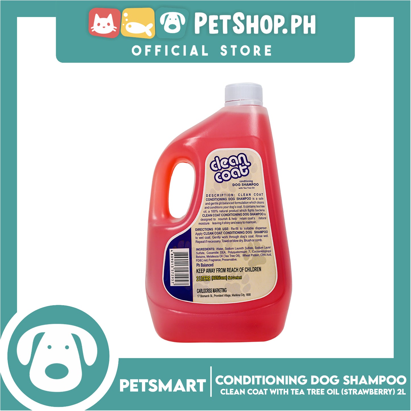 Clean Coat Conditioning With Tea Tree Oil 2 Liters (Strawberry) Dog Shampoo