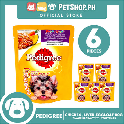 6pcs Pedigree Puppy Chicken, Liver, Egg Loaf Flavor with Vegetables 80g Dog Wet Food