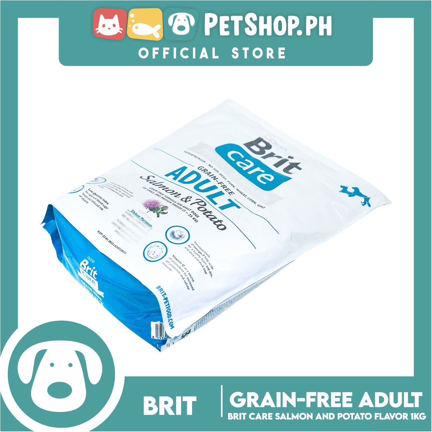 Brit Care Grain Free Adult Salmon and Potato 1kg For Adult Dog Dry Food