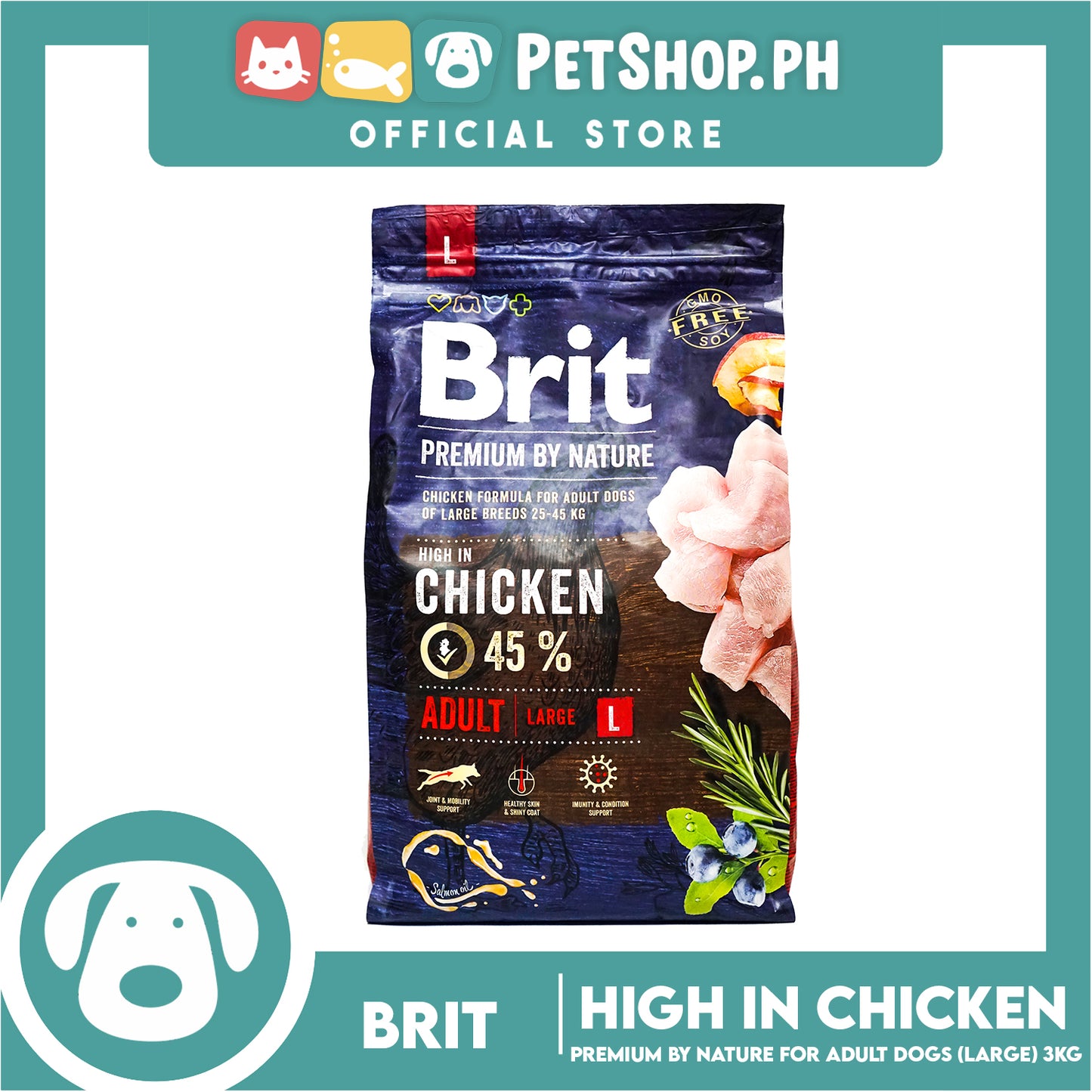 Brit Premium By Nature High in Chicken Adult Large 3kg Complete Chicken Formula Adult Dogs of Large Breeds