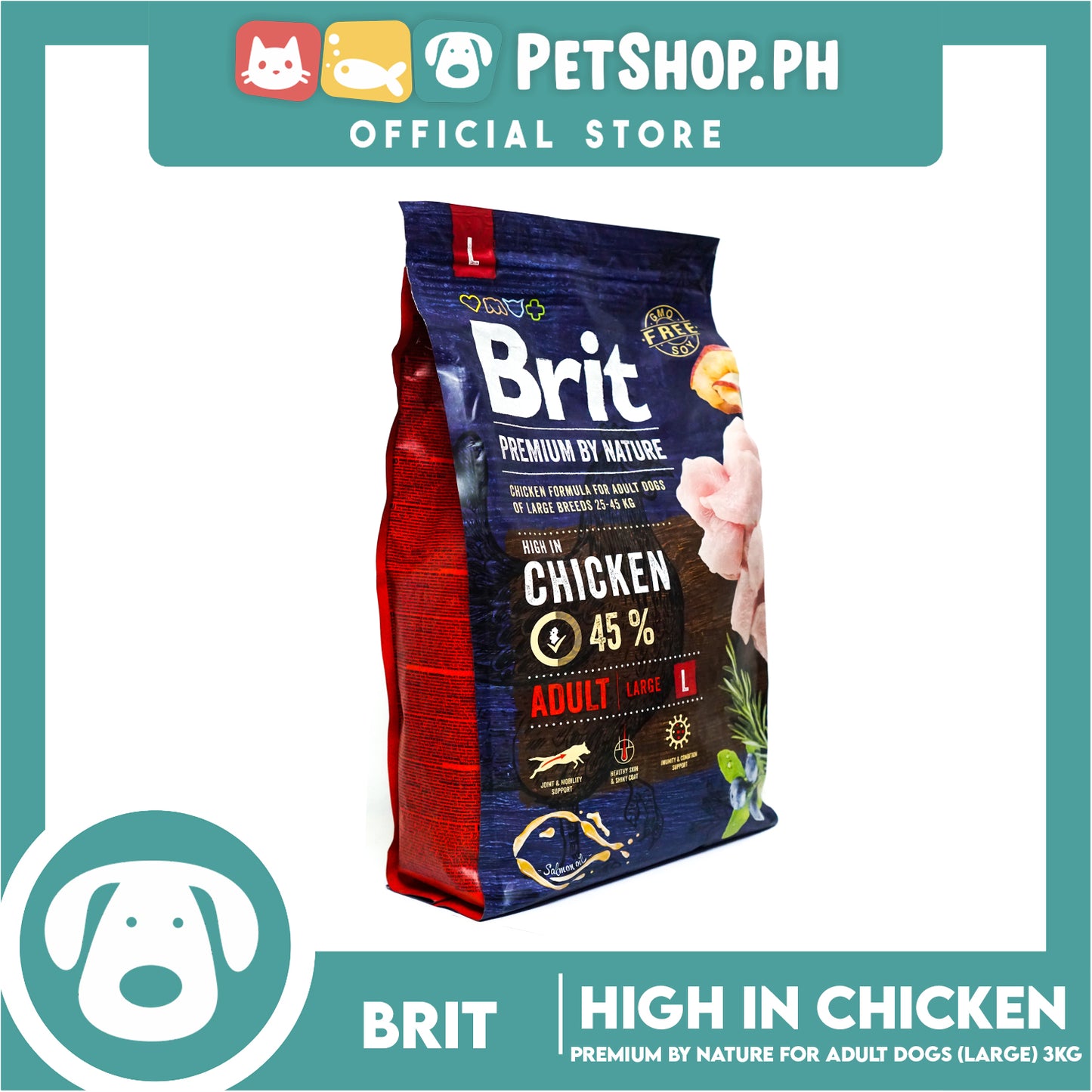 Brit Premium By Nature High in Chicken Adult Large 3kg Complete Chicken Formula Adult Dogs of Large Breeds