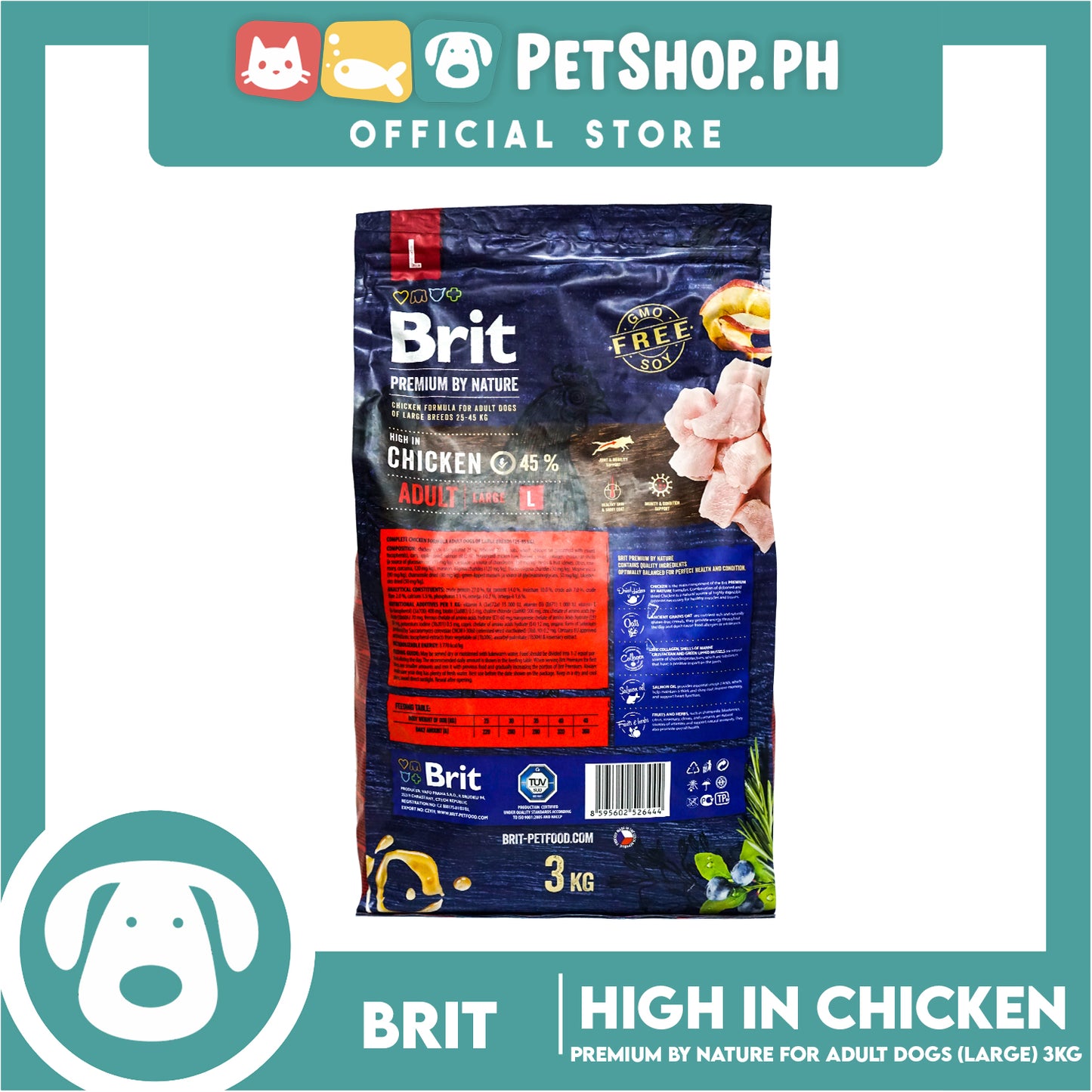 Brit Premium By Nature High in Chicken Adult Large 3kg Complete Chicken Formula Adult Dogs of Large Breeds