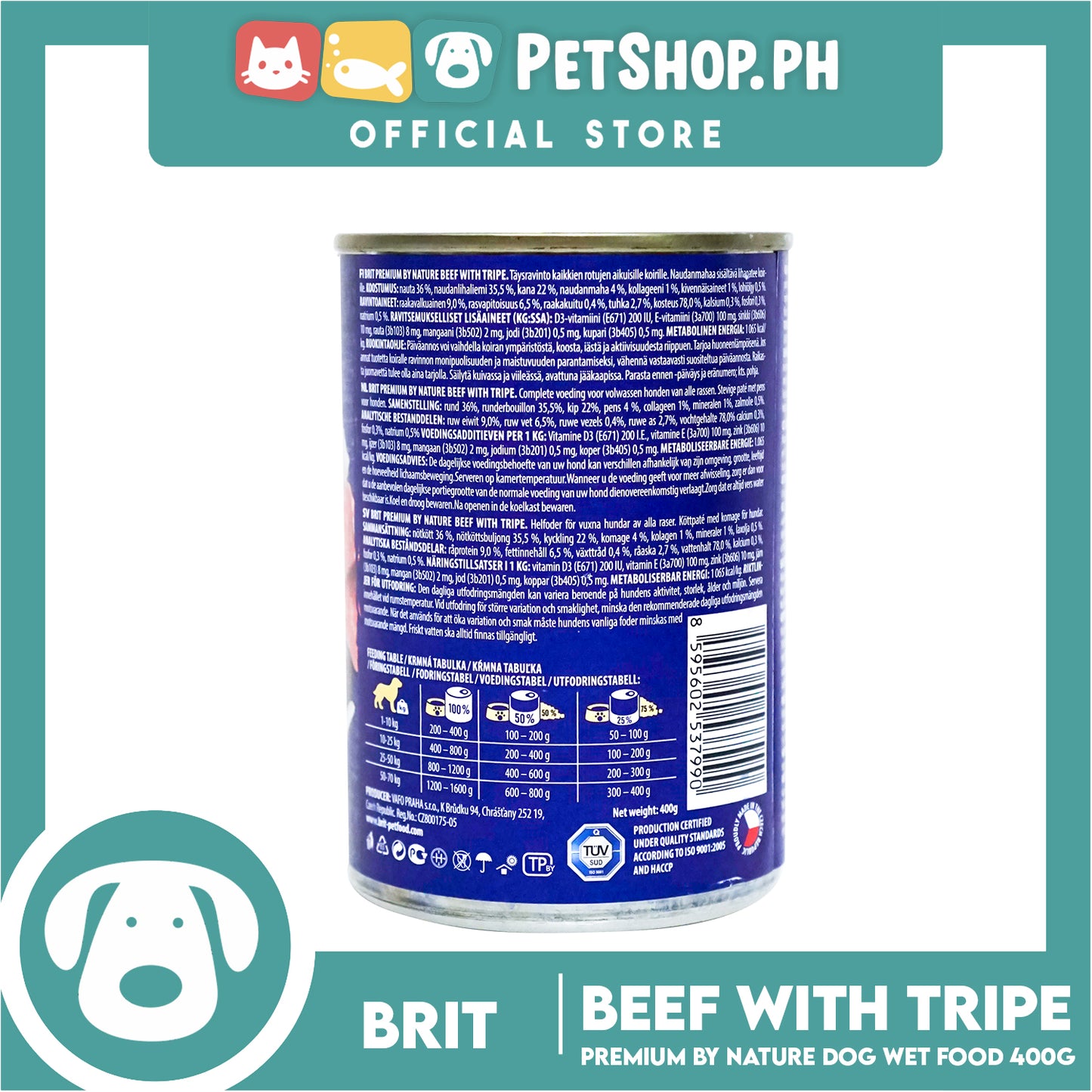 Brit Premium Beef with Tripes Encriches With Collagen 400g Dog Wet Food