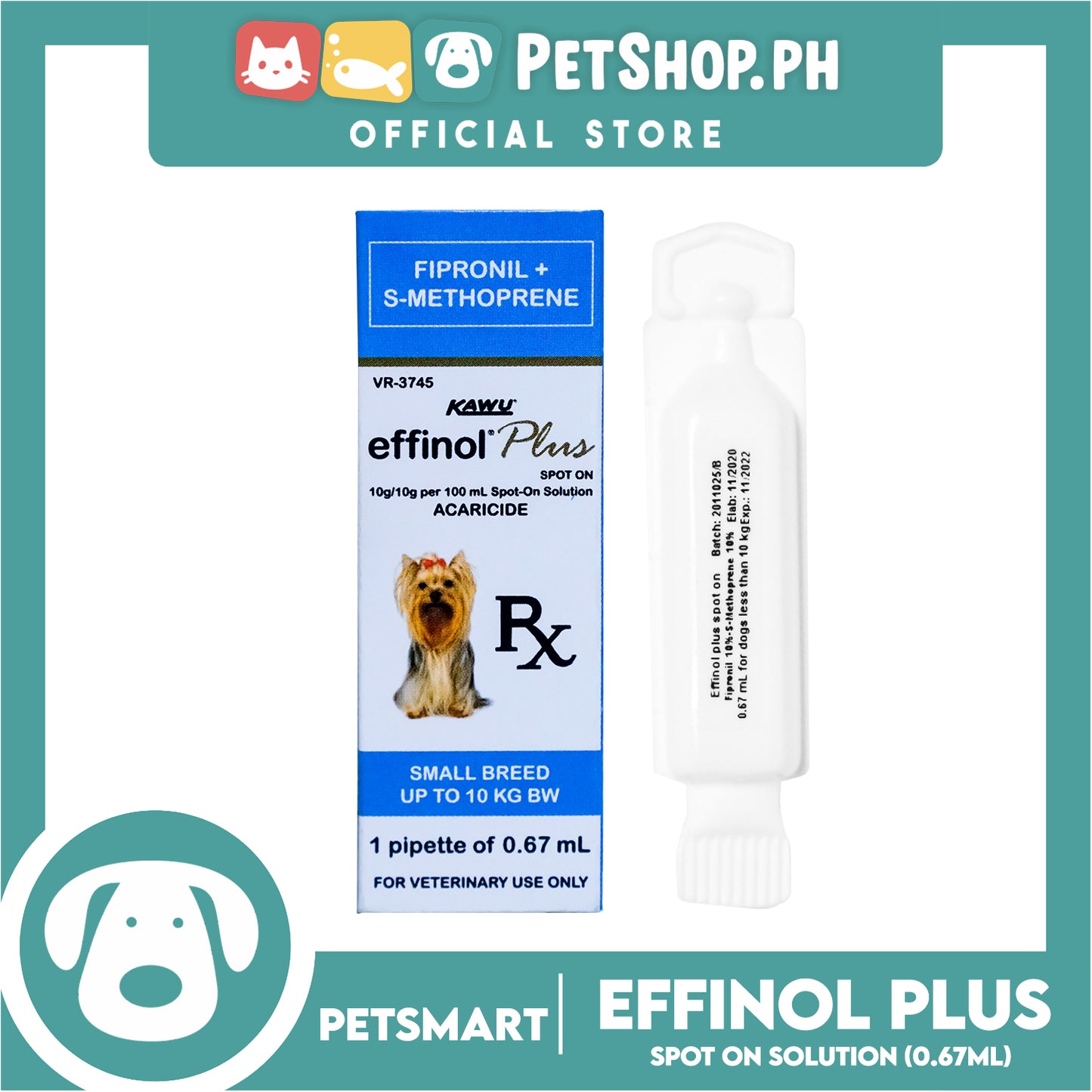 Kawu Effinol Plus Spot On (Fipronil + S-Methoprene) 0.67ml For Small Breed Up To 10kg