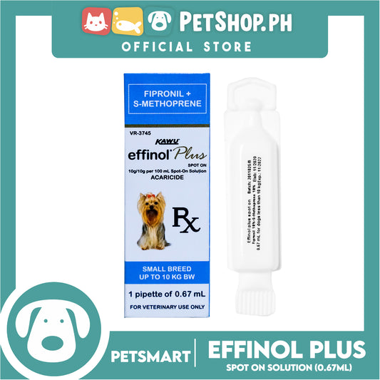 Kawu Effinol Plus Spot On (Fipronil + S-Methoprene) 0.67ml For Small Breed Up To 10kg