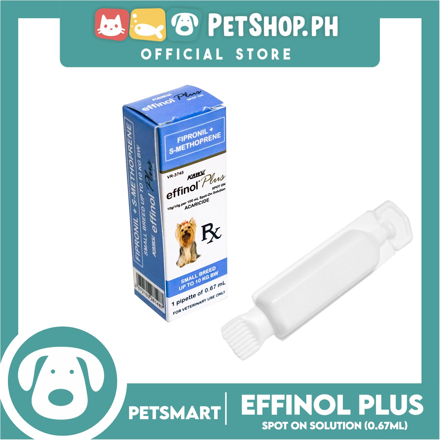 Kawu Effinol Plus Spot On (Fipronil + S-Methoprene) 0.67ml For Small Breed Up To 10kg
