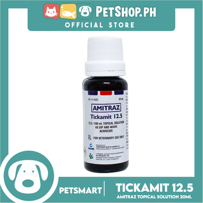Tickamit 12.5% (Amitraz 12.5%) 20ml Topical Solution As Dip And Wash Acaricide, Ticks Mange and Lice Treatment