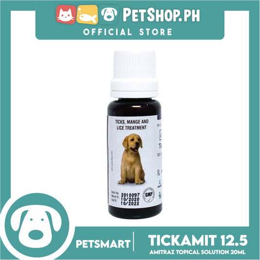 Tickamit 12.5% (Amitraz 12.5%) 20ml Topical Solution As Dip And Wash Acaricide, Ticks Mange and Lice Treatment