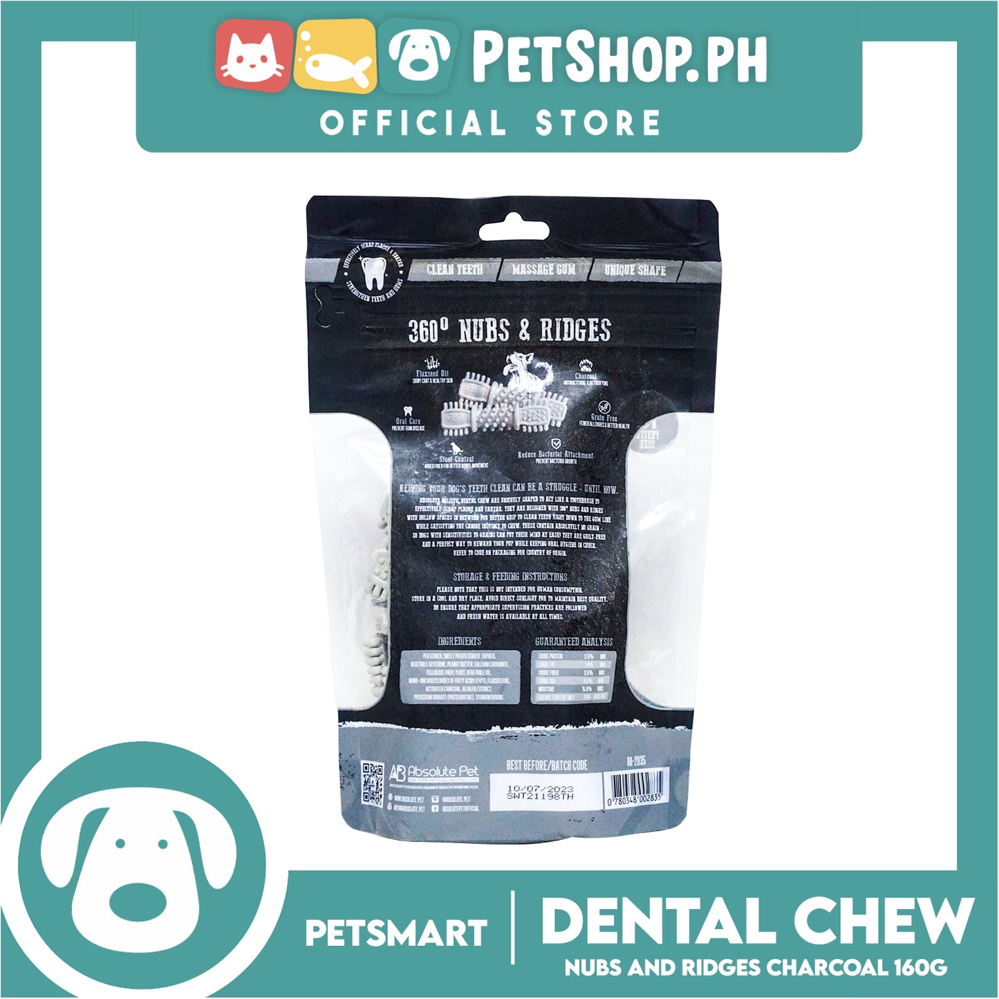 Absolute Holistic Dental Chew Charcoal 160g Dog Treats