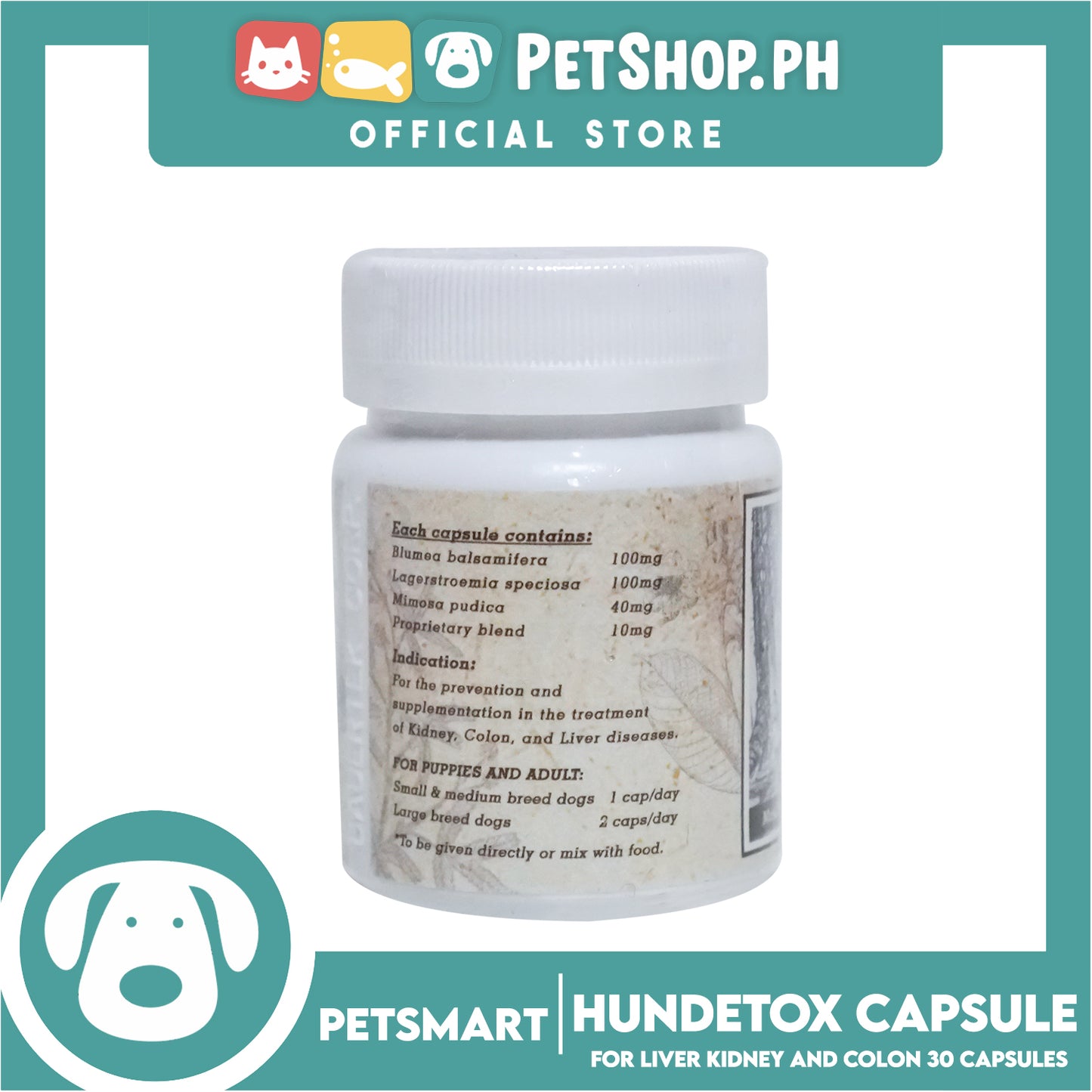 Hundetox Supplement 30 Capsule Protection for Kidney, Liver, Colon for Dogs
