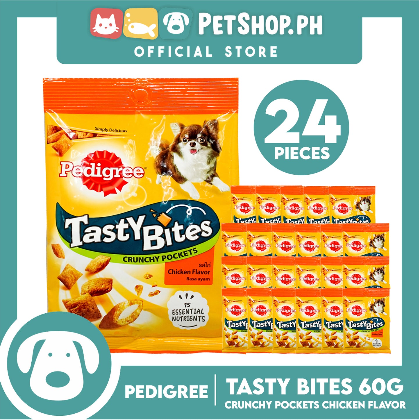 24pcs Pedigree Tasty Bites Crunchy Pockets Chicken Flavor 60g