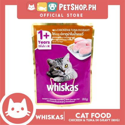 6pcs Whiskas Chicken and Tuna Pouch Wet Cat Food 80g