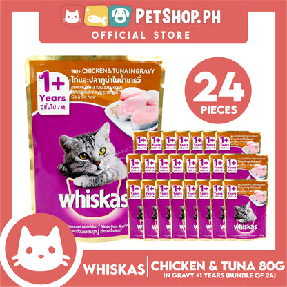 24pcs Whiskas Chicken and Tuna Pouch Wet Cat Food 80g